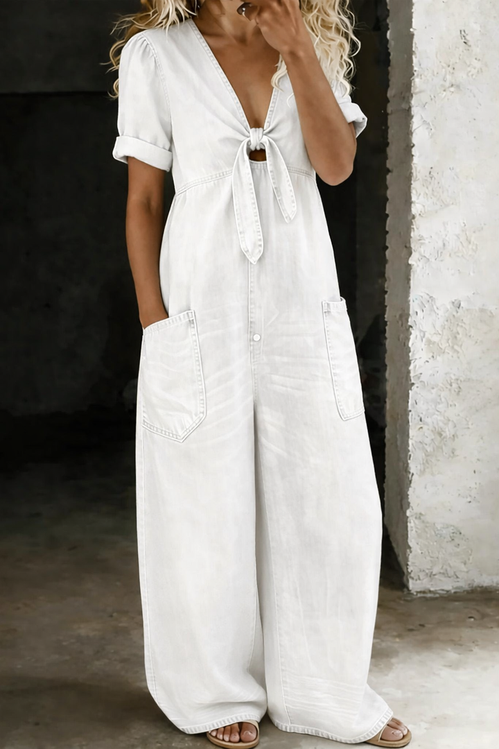 Olivia Sydney - V-Neck Denim Jumpsuit