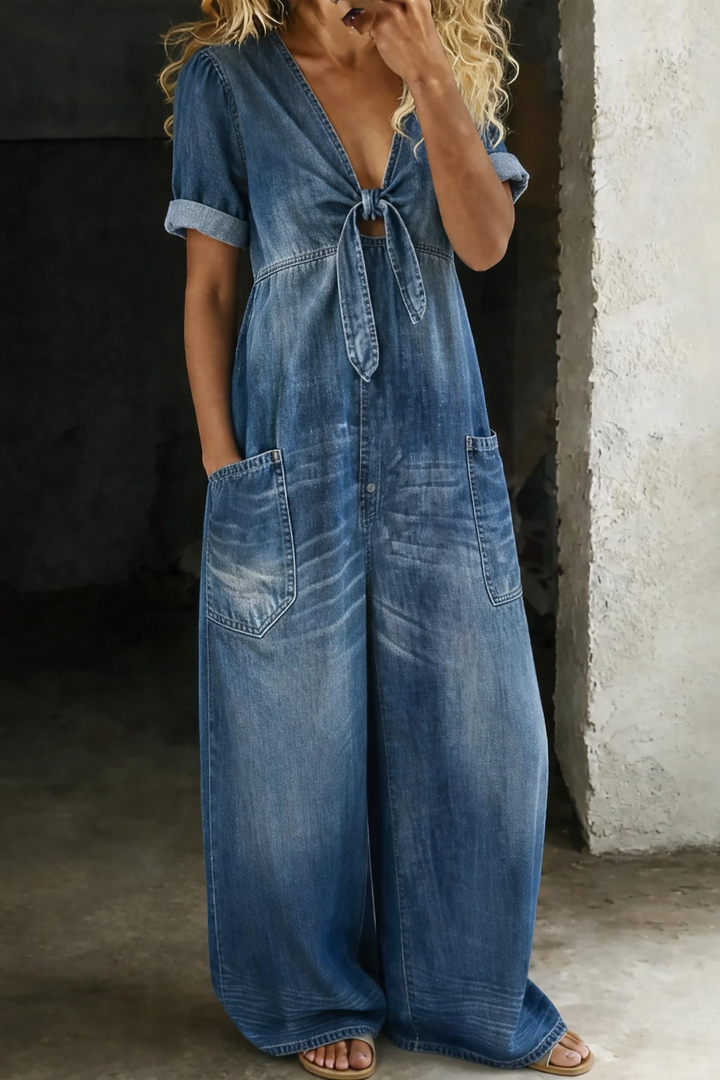 Olivia Sydney - V-Neck Denim Jumpsuit