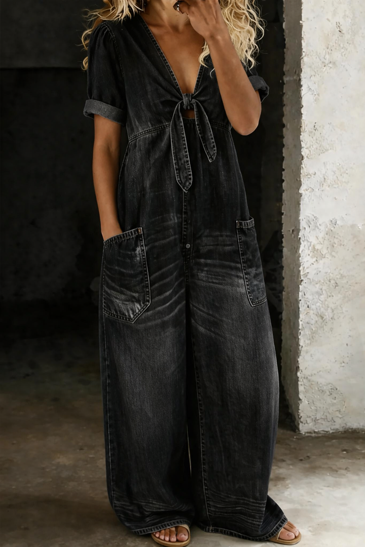 Olivia Sydney - V-Neck Denim Jumpsuit
