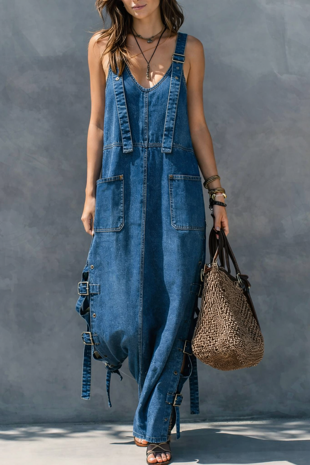 Olivia Sydney - Denim Jumpsuit with Elastic Waist