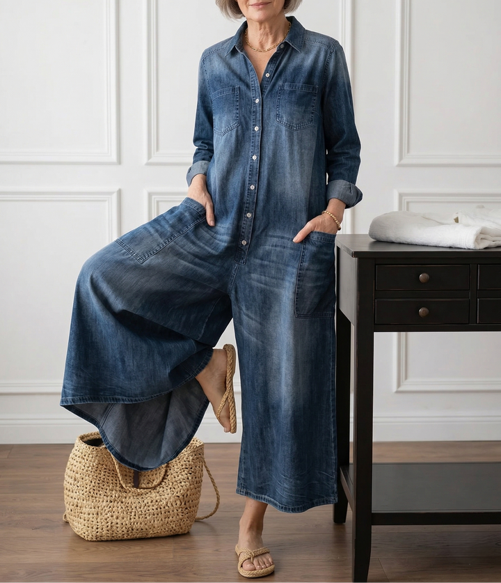 Olivia Sydney - Vintage Denim Jumpsuit with Buttons