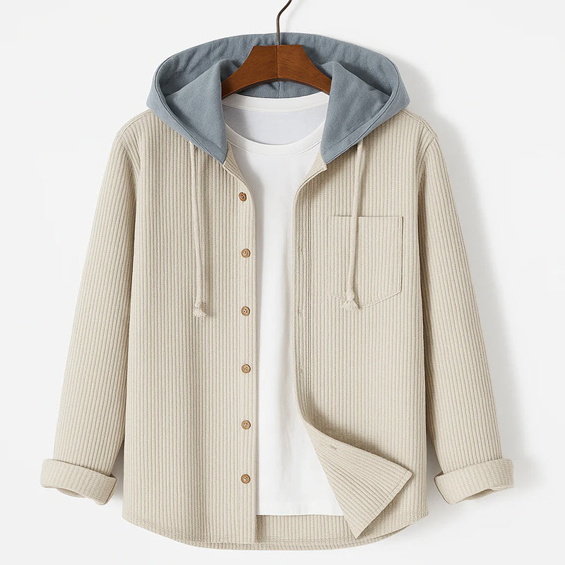 Olivia Sydney - Hooded Corduroy Shirt with Buttons