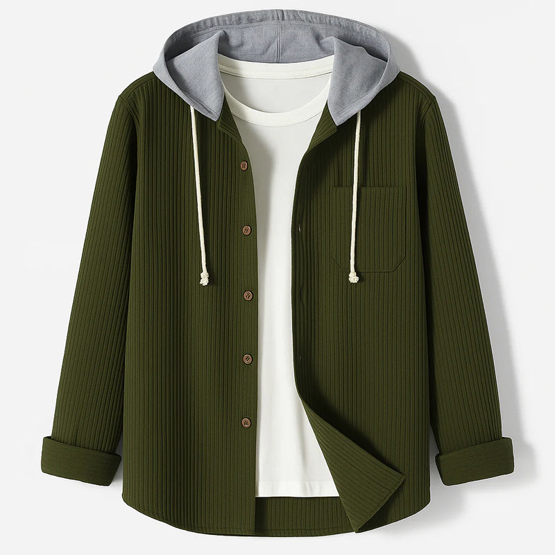 Olivia Sydney - Hooded Corduroy Shirt with Buttons