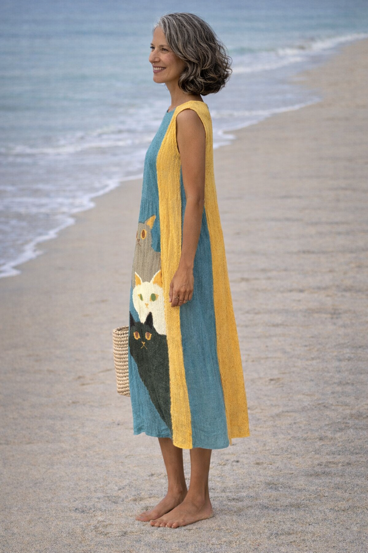 Olivia Sydney - Artistic Midi Dress with Cats