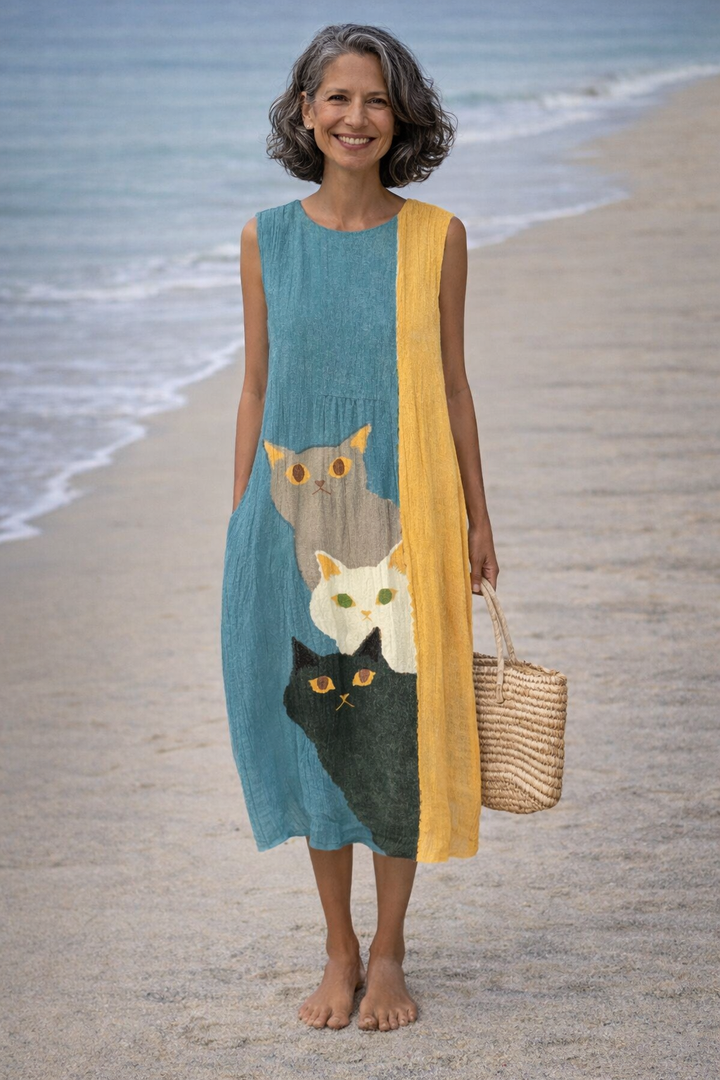 Olivia Sydney - Artistic Midi Dress with Cats