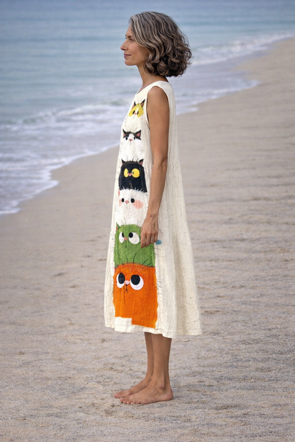 Olivia Sydney - Comfortable Midi Dress with Cat Print