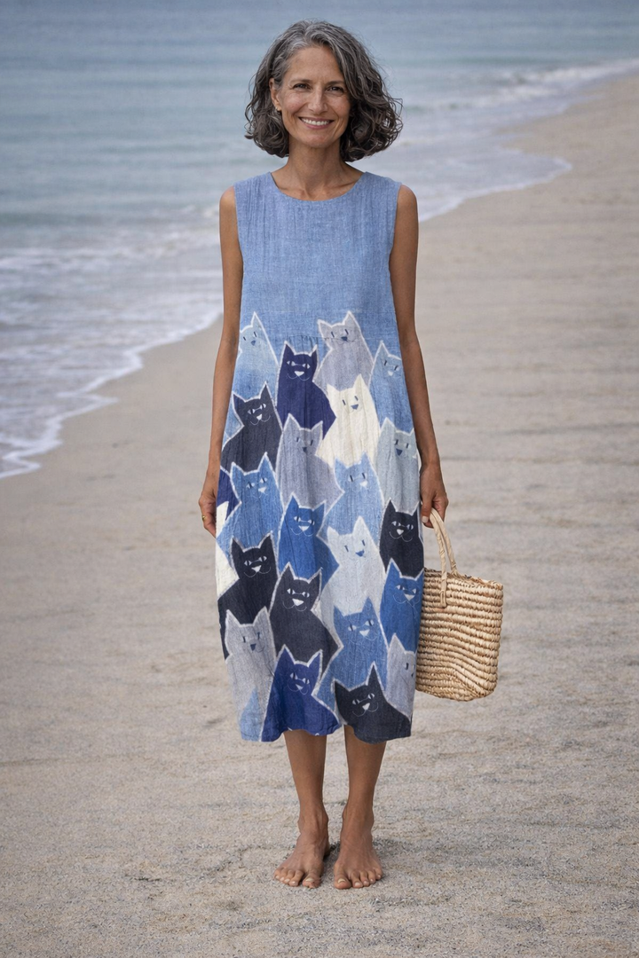 Olivia Sydney - Midi Dress with Cat Patchwork