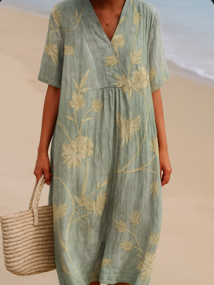 Olivia Sydney - Blue-Grey Dress with Floral Embroidery
