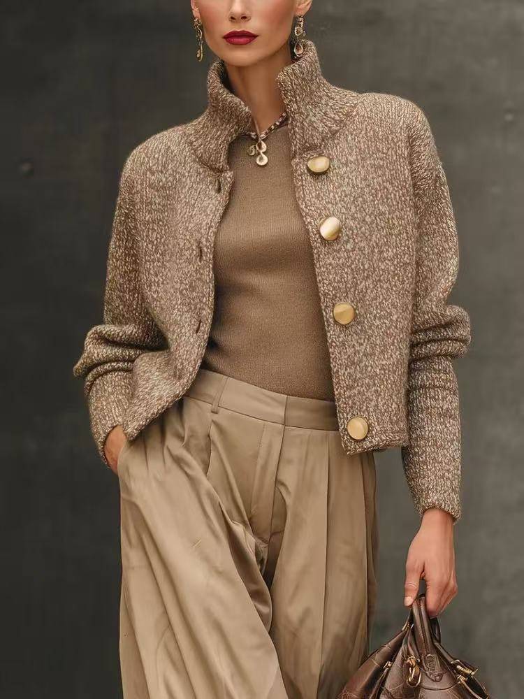 Olivia Sydney - Short Cardigan with High Collar and Buttons