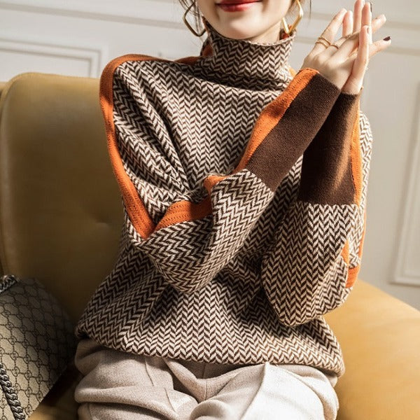 Olivia Sydney - High Neck Sweater with Striking Contrast Stripes