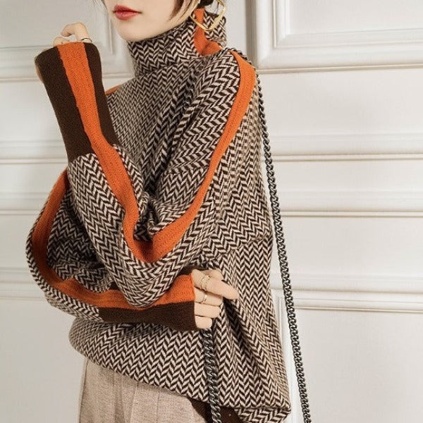 Olivia Sydney - High Neck Sweater with Striking Contrast Stripes