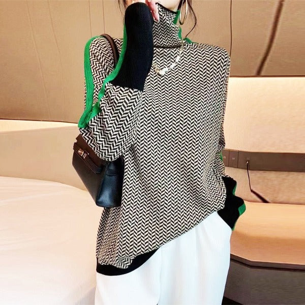 Olivia Sydney - High Neck Sweater with Striking Contrast Stripes