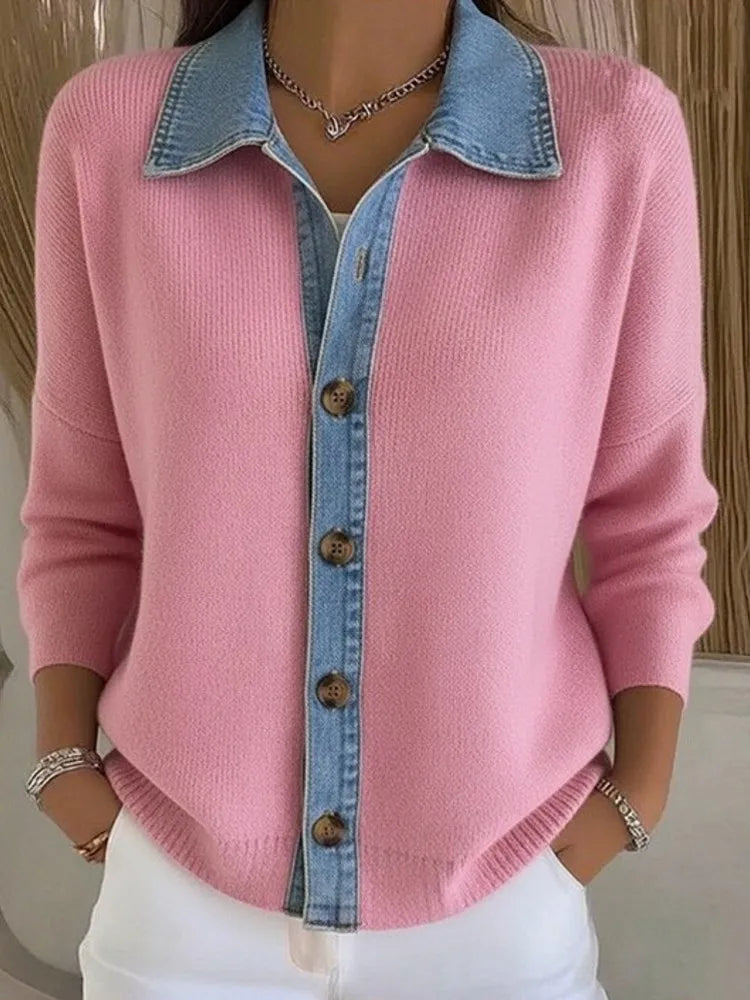 Olivia Sydney - Knit Sweater with Denim Collar