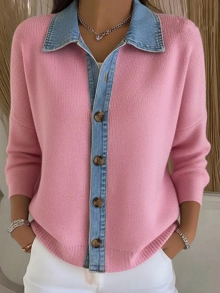 Olivia Sydney - Knit Sweater with Denim Collar