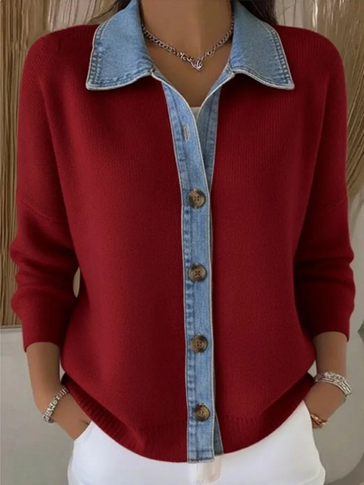 Olivia Sydney - Knit Sweater with Denim Collar