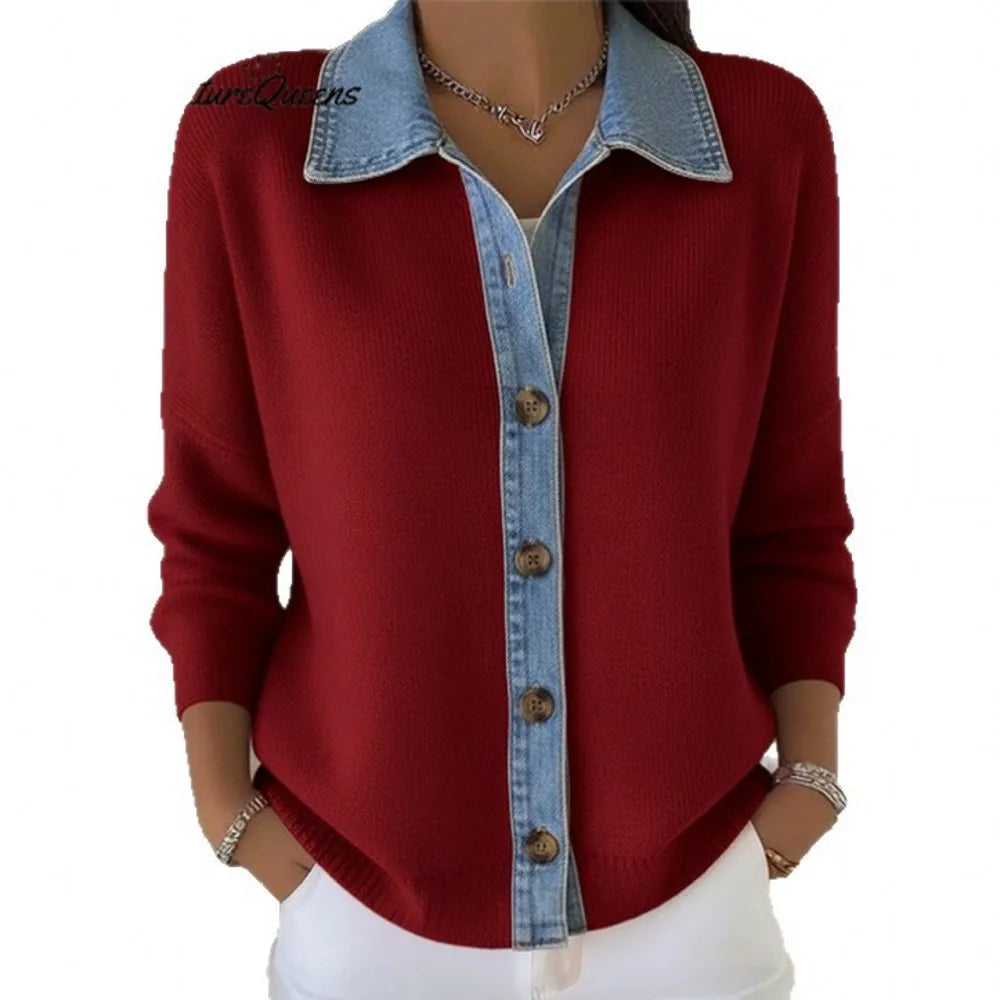 Olivia Sydney - Knit Sweater with Denim Collar