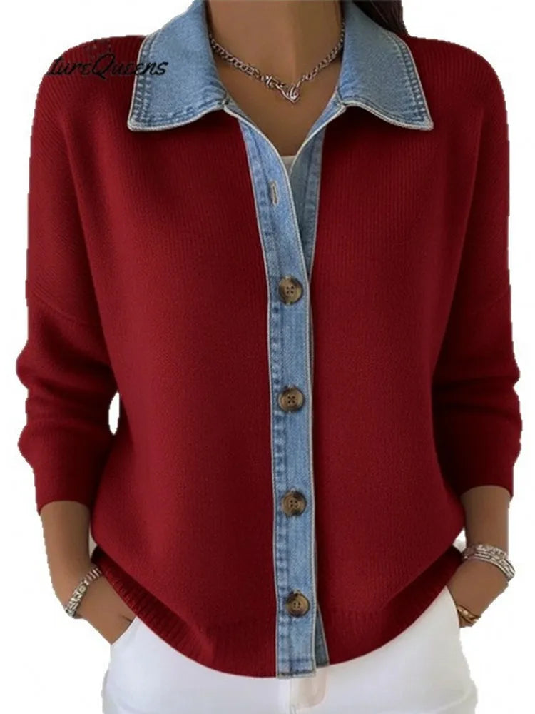 Olivia Sydney - Knit Sweater with Denim Collar