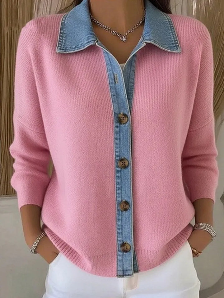 Olivia Sydney - Knit Sweater with Denim Collar