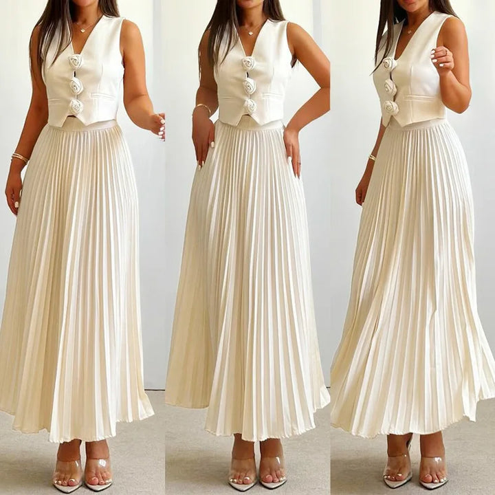 Olivia Sydney - Floral Vest and Pleated Skirt Set