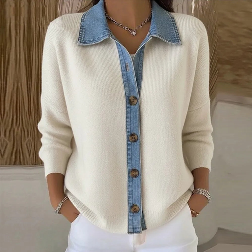 Olivia Sydney - Knit Sweater with Denim Collar