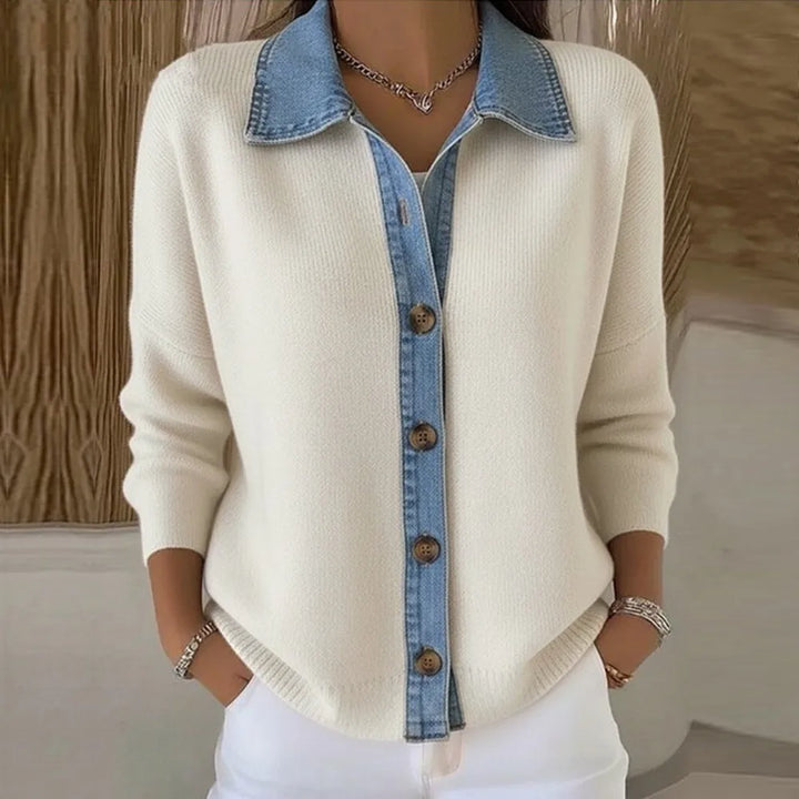 Olivia Sydney - Knit Sweater with Denim Collar
