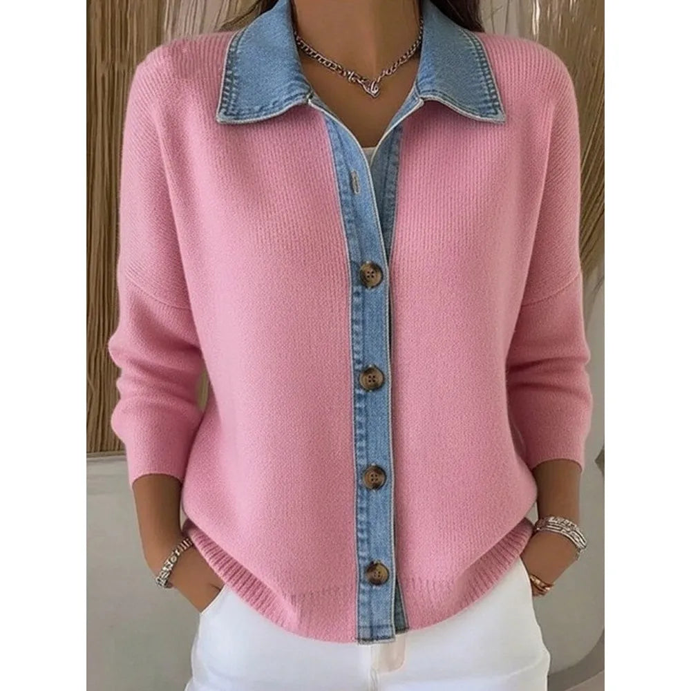 Olivia Sydney - Knit Sweater with Denim Collar