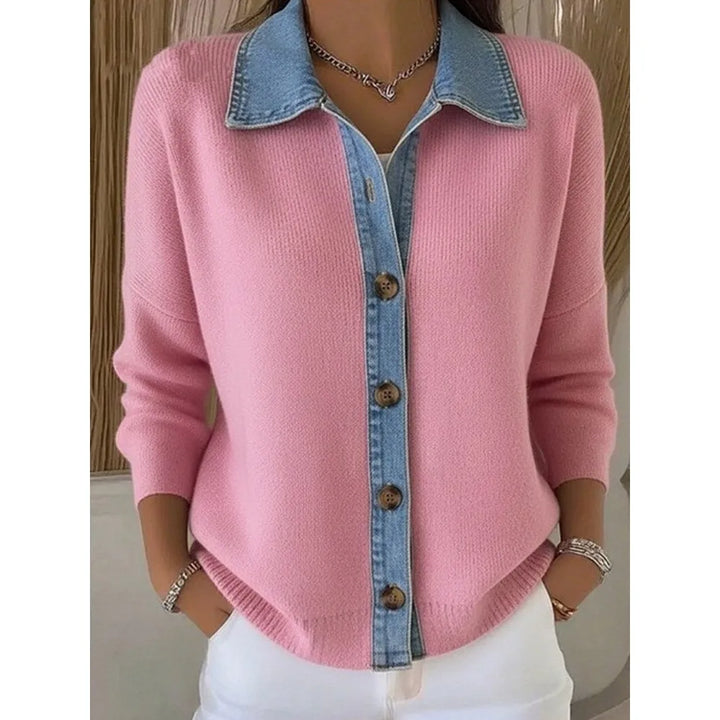 Olivia Sydney - Knit Sweater with Denim Collar