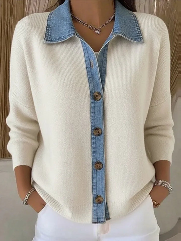 Olivia Sydney - Knit Sweater with Denim Collar
