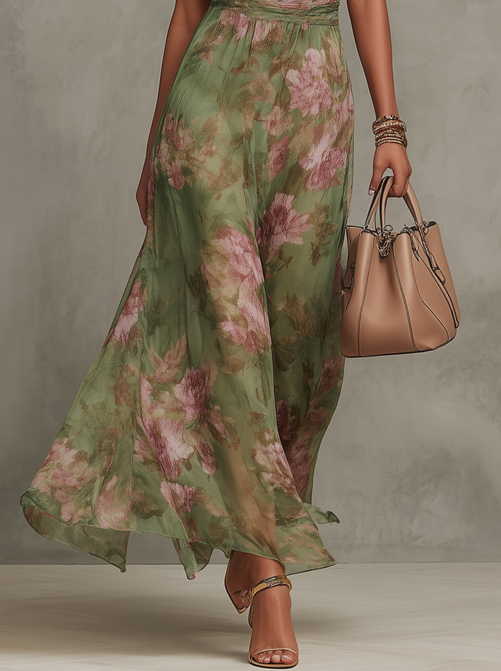 Olivia Sydney - Long Floral Green Chiffon Dress