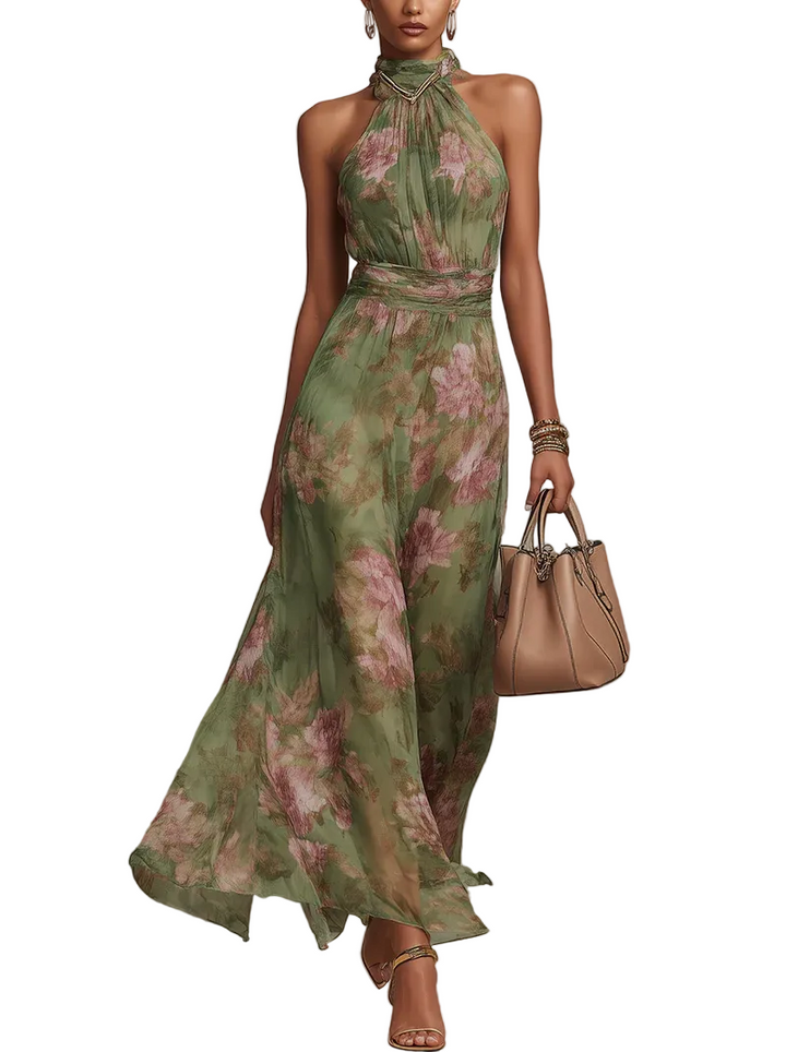 Olivia Sydney - Long Green Floral Chiffon Dress