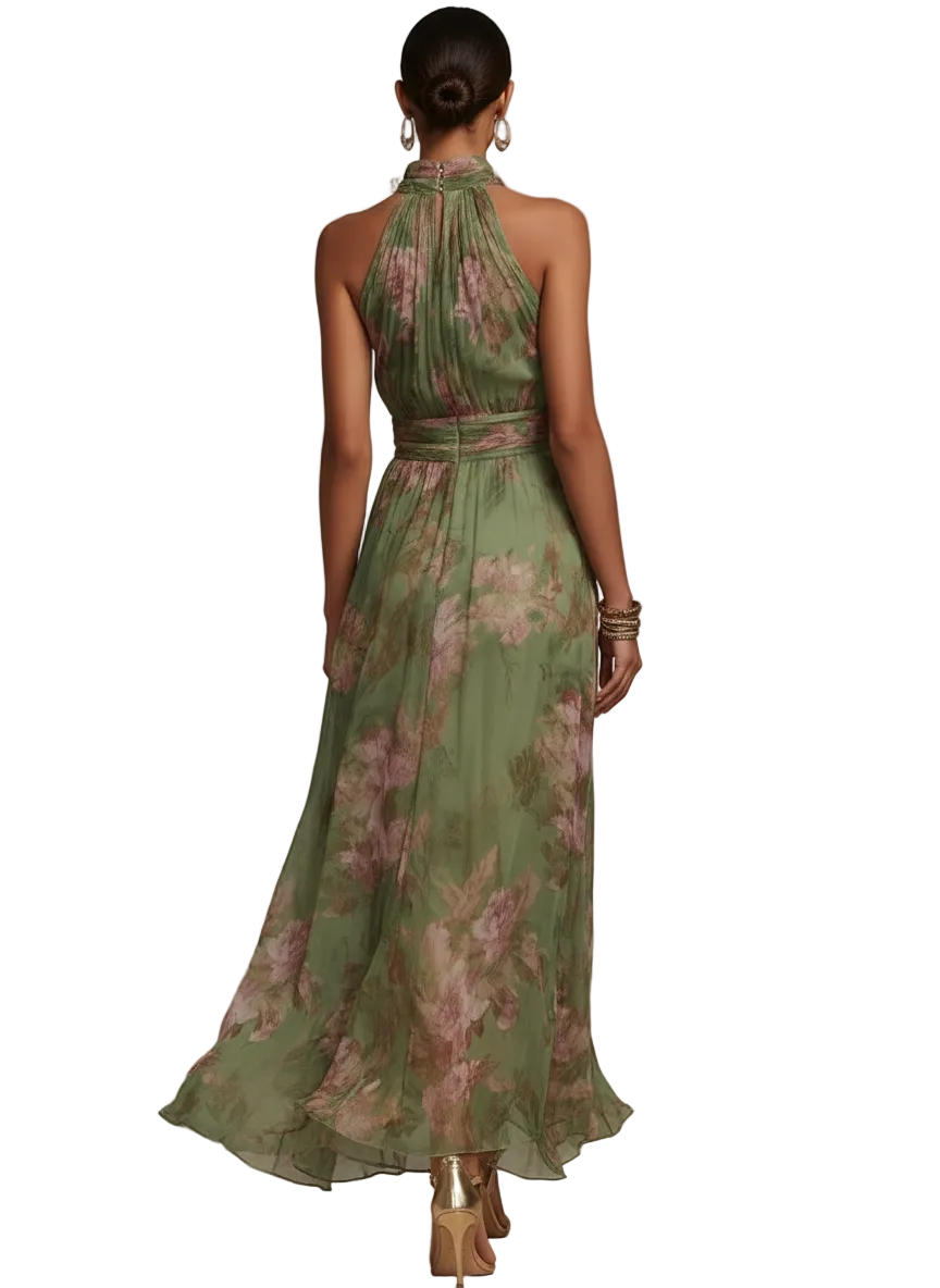 Olivia Sydney - Long Floral Green Chiffon Dress