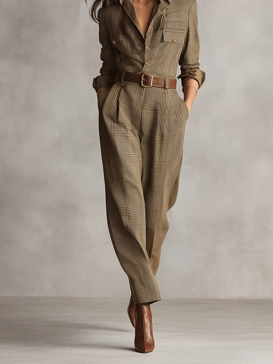 Olivia Sydney - Utility Plaid Jumpsuit with Refined Tweed Texture