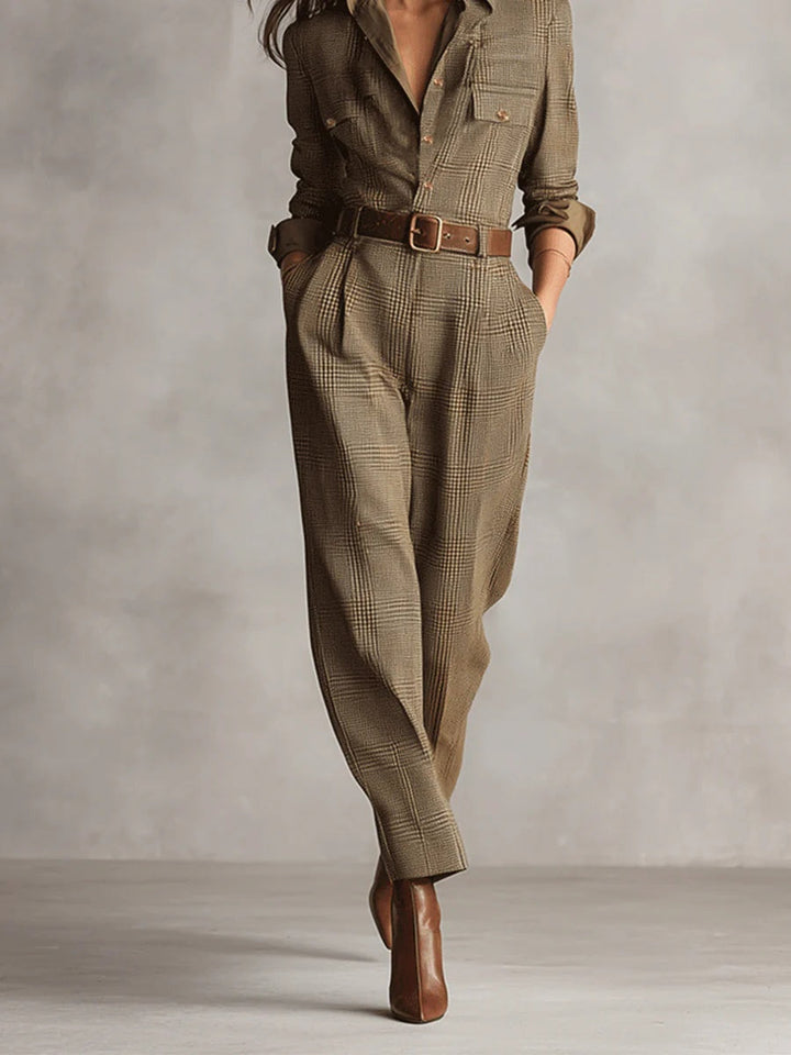Olivia Sydney - Utility Plaid Jumpsuit with Refined Tweed Texture