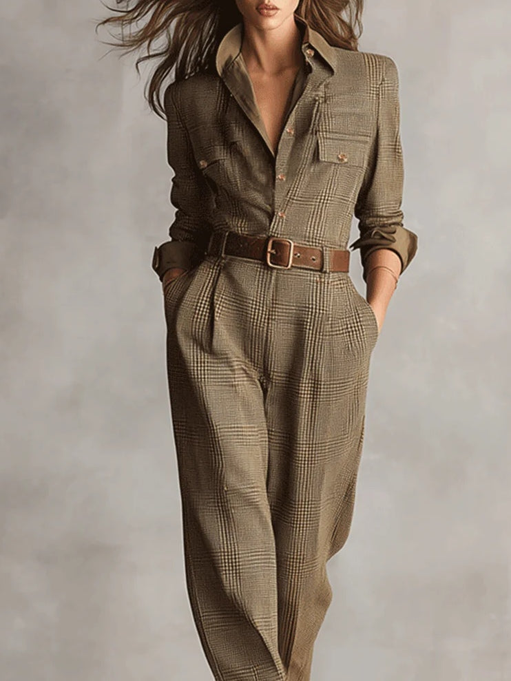 Olivia Sydney - Utility Plaid Jumpsuit with Refined Tweed Texture