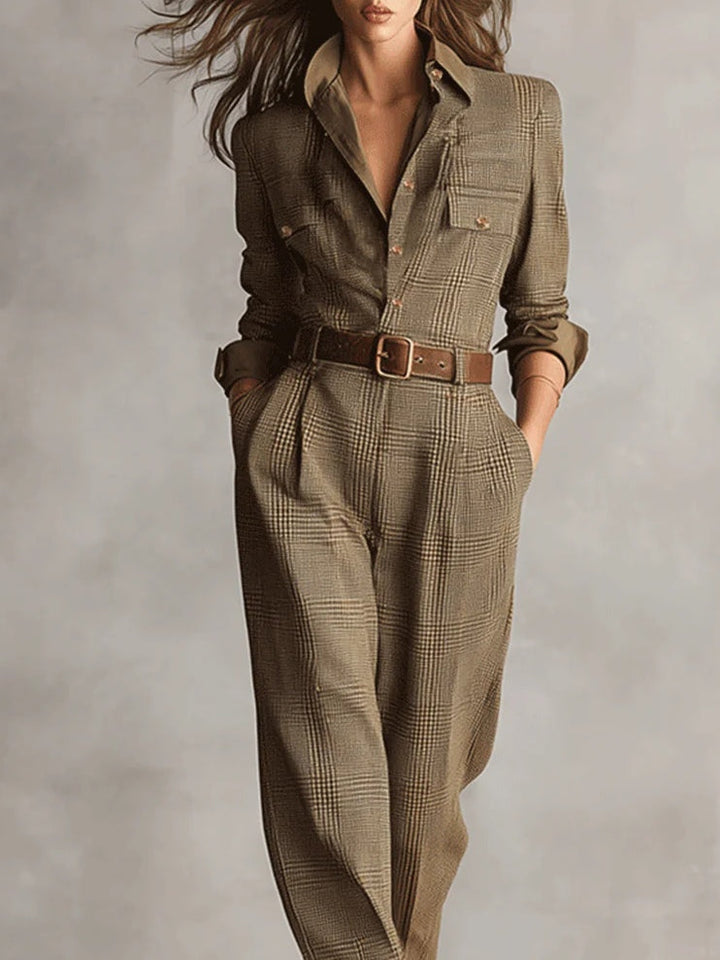 Olivia Sydney - Utility Plaid Jumpsuit with Refined Tweed Texture
