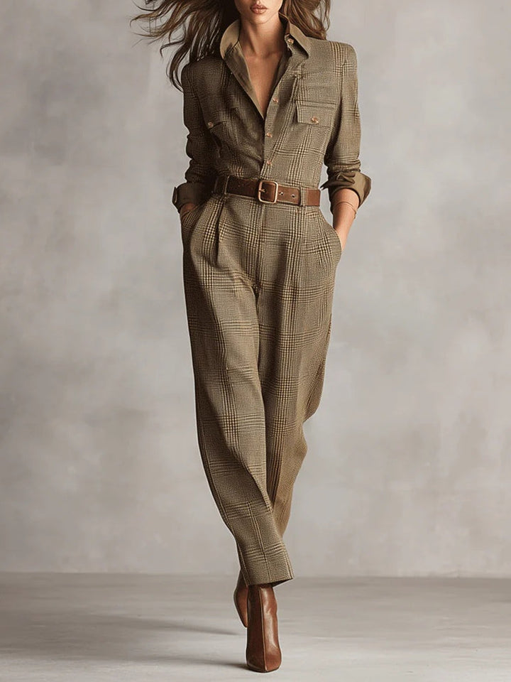 Olivia Sydney - Utility Plaid Jumpsuit with Refined Tweed Texture