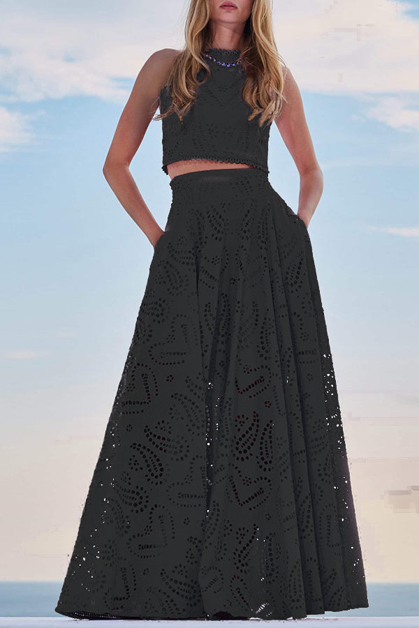 Olivia Sydney - Embroidered Two-Piece Set with High-Waisted Skirt and Pockets
