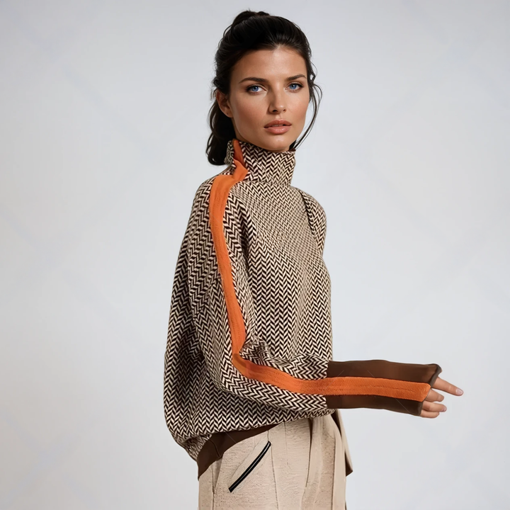 Olivia Sydney - High Neck Sweater with Striking Contrast Stripes