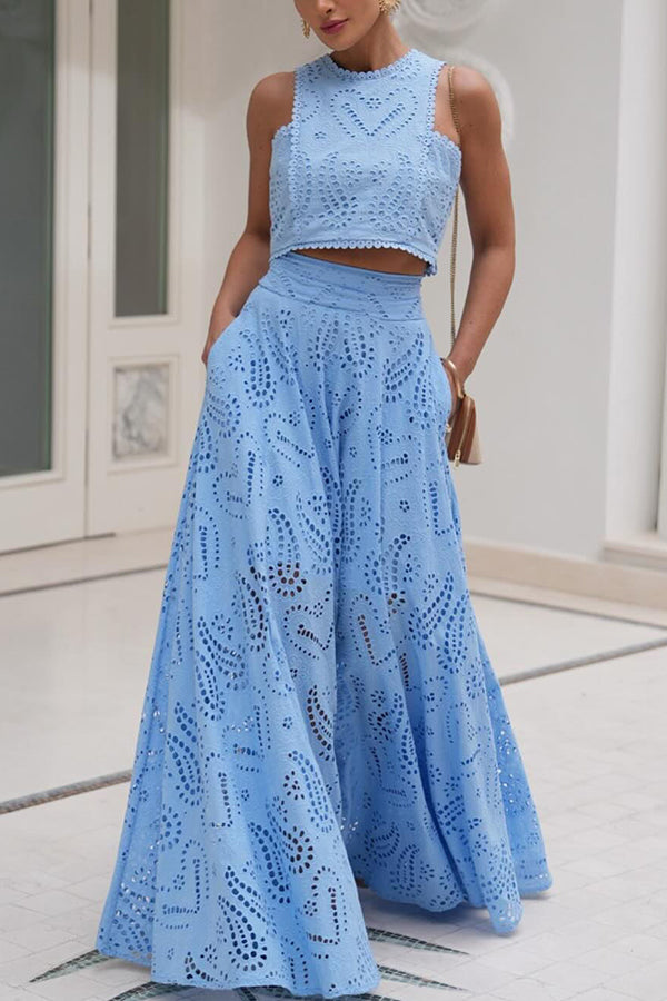 Olivia Sydney - Embroidered Two-Piece Set with High-Waisted Skirt and Pockets