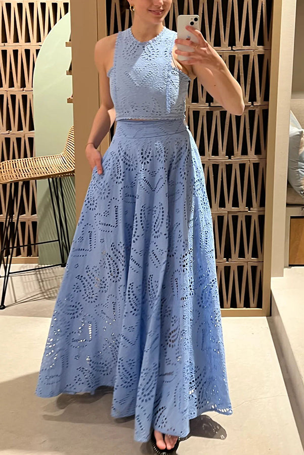 Olivia Sydney - Embroidered Two-Piece Set with High-Waisted Skirt and Pockets