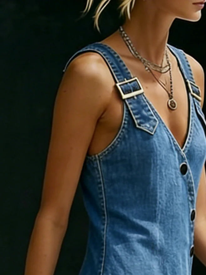 Olivia Sydney - Long Denim Dress with Buttons