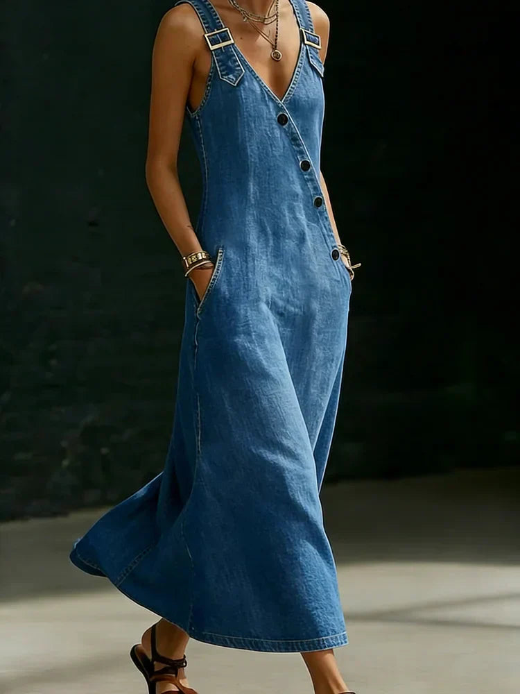 Olivia Sydney - Long Denim Dress with Buttons