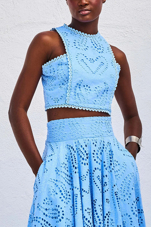 Olivia Sydney - Embroidered Two-Piece Set with High-Waisted Skirt and Pockets