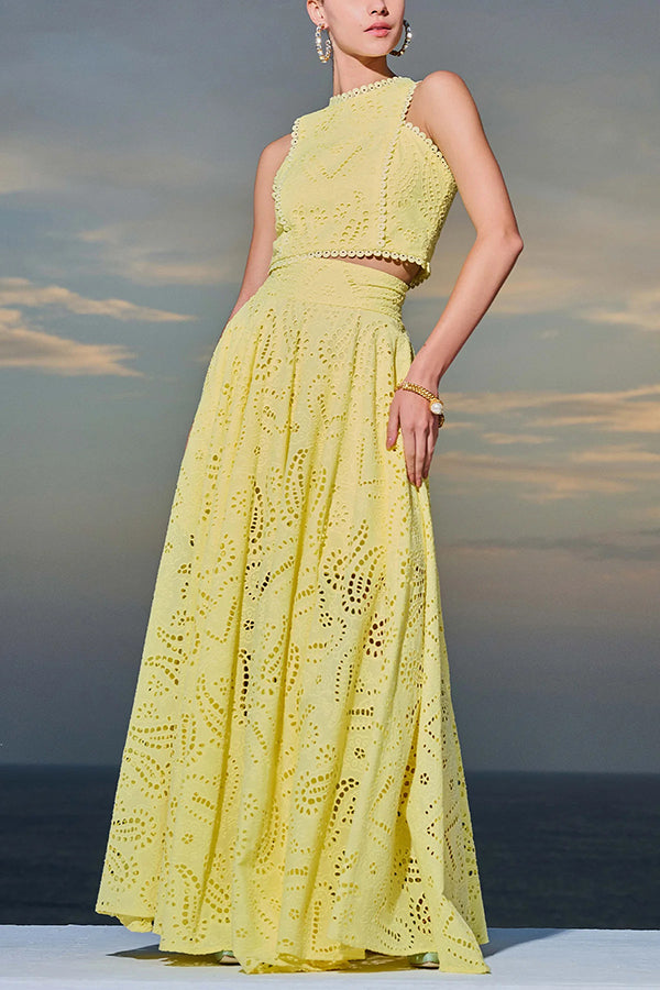 Olivia Sydney - Embroidered Two-Piece Set with High-Waisted Skirt and Pockets
