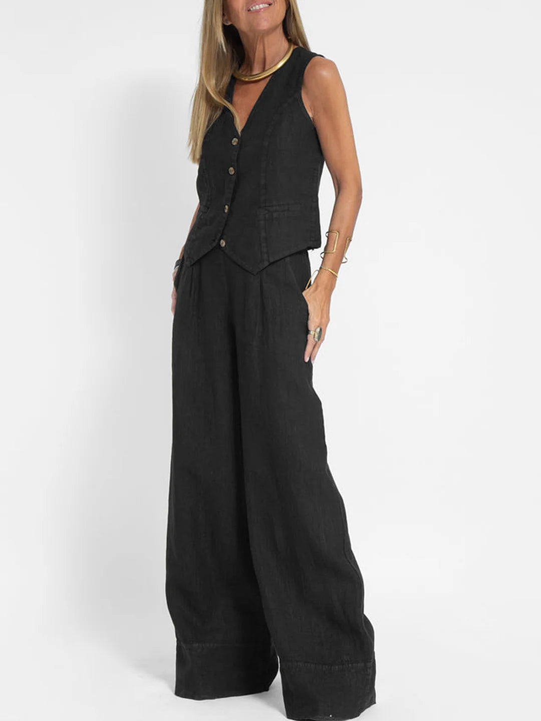Olivia Sydney - Wide Leg Pants Set with Vest