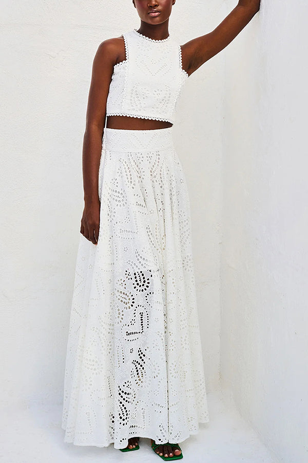 Olivia Sydney - Embroidered Two-Piece Set with High-Waisted Skirt and Pockets