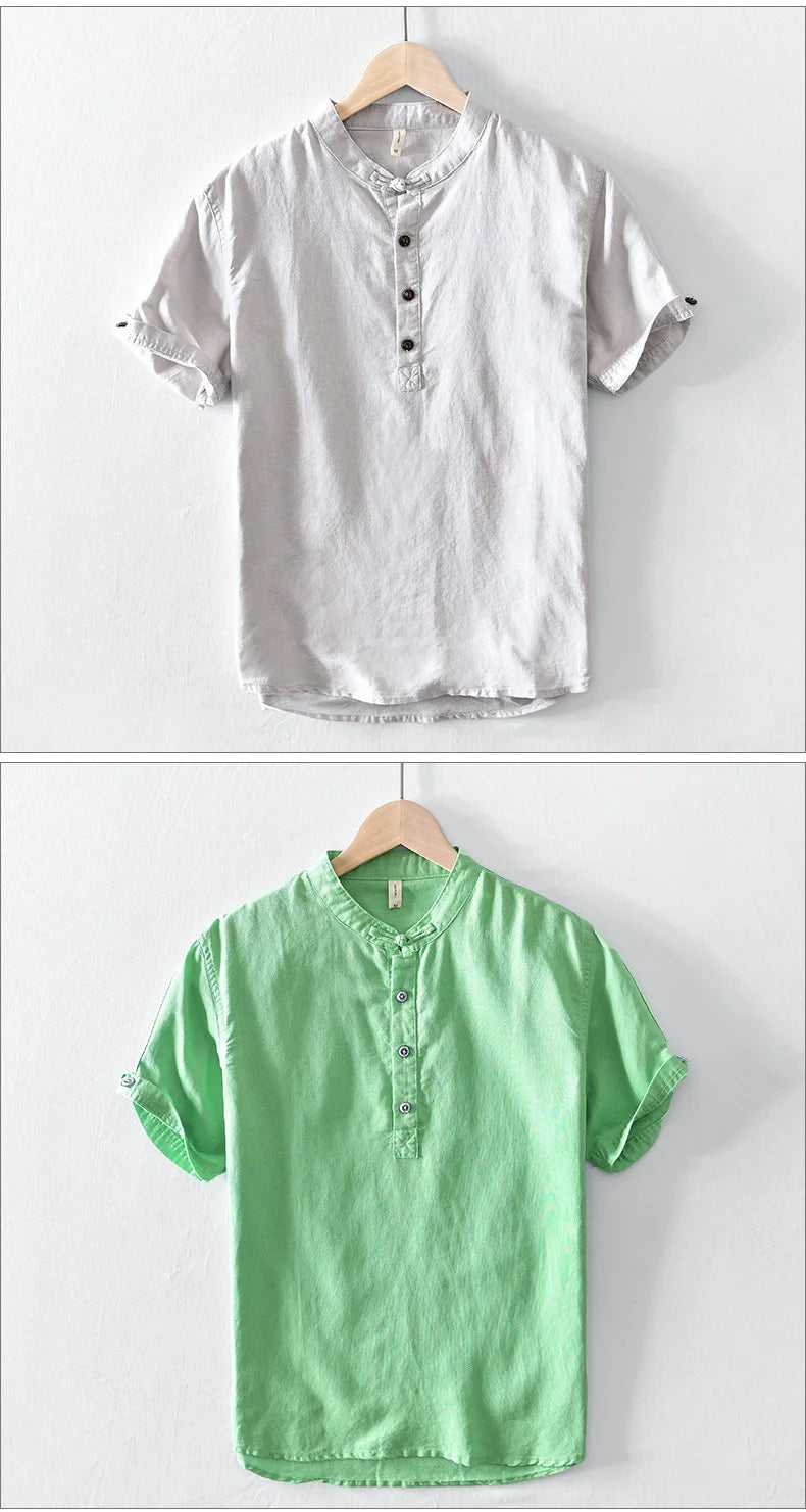 Olivia Sydney - Short-Sleeve Cotton Linen Shirt