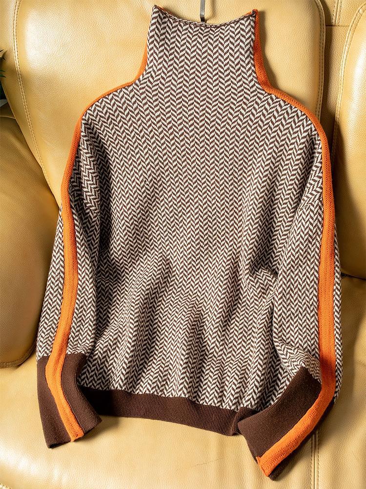 Olivia Sydney - High Neck Sweater with Striking Contrast Stripes