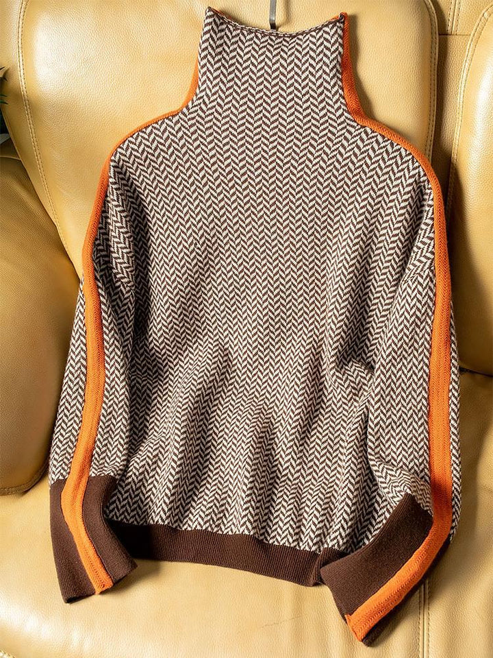 Olivia Sydney - High Neck Sweater with Striking Contrast Stripes