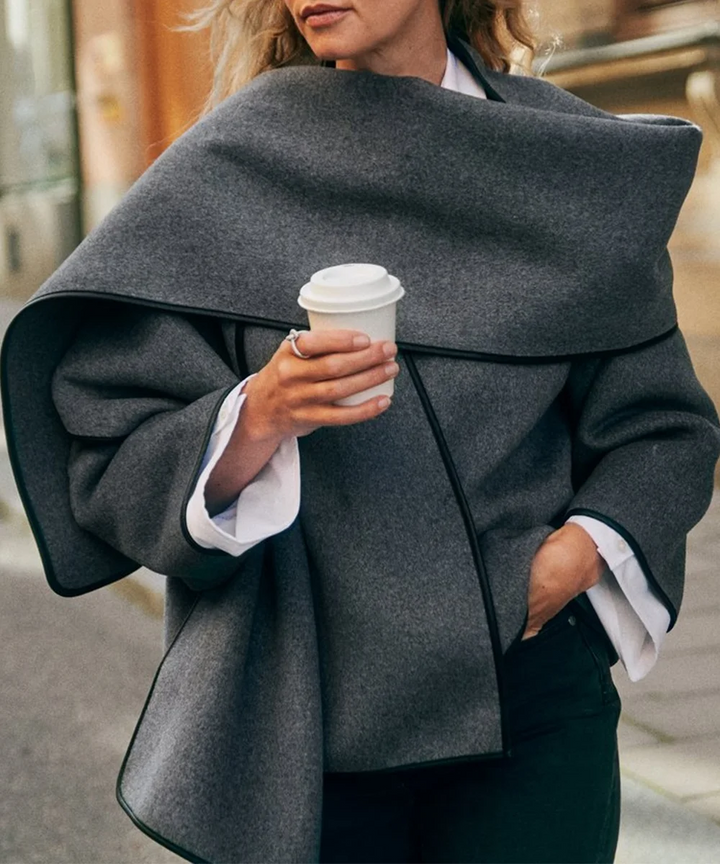 Olivia Sydney - Short French Minimalist Style Coat with Scarf